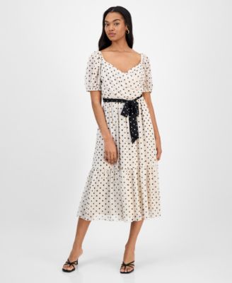 julia jordan - Women's Dot-Print Short-Sleeve Midi Chiffon Dres