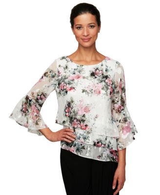 Alex Evenings - Petite Tiered Asymmetrical Hem Chiffon Top