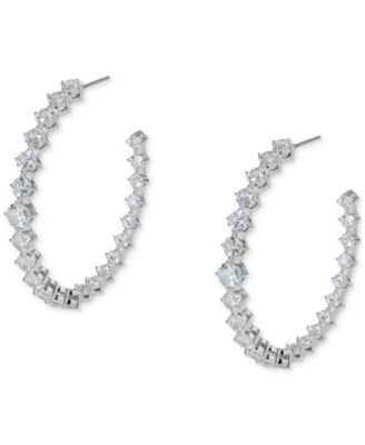Eliot Danori - Silver-Tone Medium Cubic Zirconia C-Hoop Earrings, 1.87"