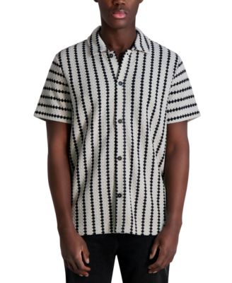 KARL LAGERFELD PARIS - Men's Short Sleeve Textured Wavy Striped Button-Front Shirt