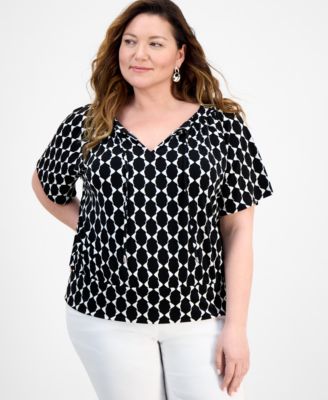 JM Collection - Plus Size Bali Blossoms Blouson Top