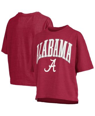 Pressbox - Women's&nbsp;Crimson Alabama Crimson Tide Nelson Arch Over Logo Waist Length Oversized Slub T-Shirt