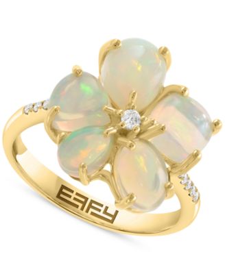 EFFY Collection - Ethiopian Opal & Diamond (1/4 ct. t.w.) Flower Statement Ring in 14k Yellow Gold