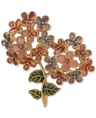 Anne Klein - Gold-Tone Mixed Color Stone Double Flower Bouquet Pin