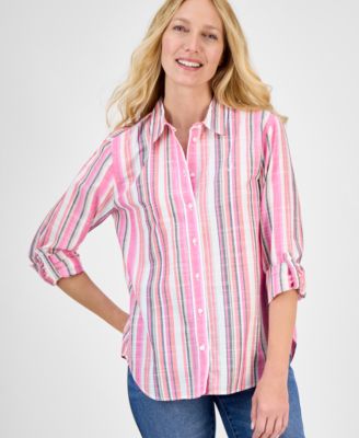 Nautica Jeans - Women's Striped Roll-Tab Button Shirt