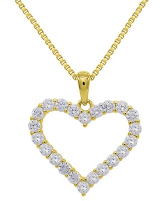 Macy's - Lab Grown White Sapphire Open Heart 18" Pendant Necklace (1-1/3 ct. t.w.) in 14k Gold-Plated Sterling Silver