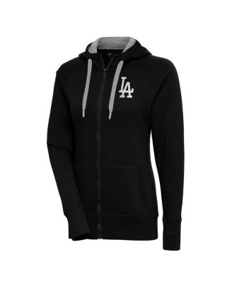 Antigua - Women's Black Los Angeles Dodgers Brushed Metallic Victory Full-Zip Hoodie
