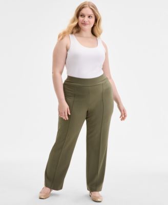 Jones New York - Plus Size Serenity Piping-Trim Pont&eacute;-Knit Pants