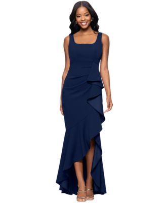 Betsy & Adam - Women's Square-Neck Cascading-Ruffle Gown