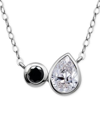 Giani Bernini - Black & White Cubic Zirconia Round & Pear Two Stone Pendant Necklace, 16" + 2" extender