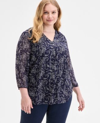 Jones New York - Plus Size Kelly Paisley-Print Top