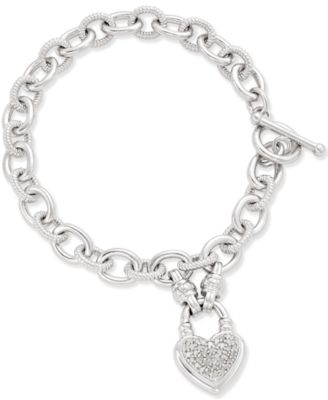 Macy's - Diamond Heart Charm Bracelet (1/4 ct. t.w.) in Sterling Silver