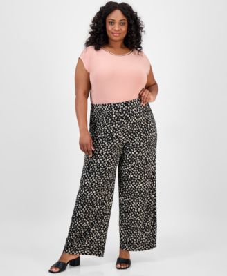 Kasper - Plus Size Printed Pull-On Pants