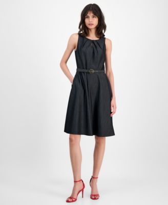 Tahari ASL - Women's Belted Sleeveless Fit & Flare Dress