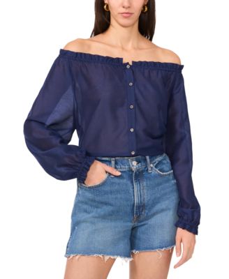 Vince Camuto - Women's Solid-Color Off-the-Shoulder Button Blouse