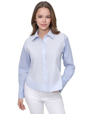 DKNY Jeans - Women's Cropped Long-Sleeve Button-Front Shirt