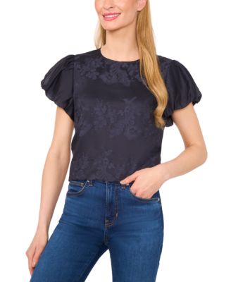 CeCe - Women's Embroidered Balloon-Sleeve Crewneck Blouse
