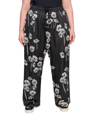 KARL LAGERFELD PARIS - Plus Size Flower-Print Wide-Leg Pants