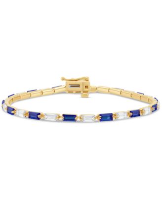 Macy's - Created Sapphire (3 ct. t.w.) & Created White Sapphire (3 ct. t.w.) Bracelet in 14k Yellow Gold Over Sterling Silver