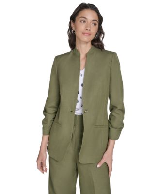 Calvin Klein - Petite Linen-Blend 3/4-Sleeve One-Button Blazer