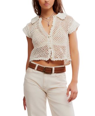 Free People - Women's Lily Button-Front Crochet Cotton Top