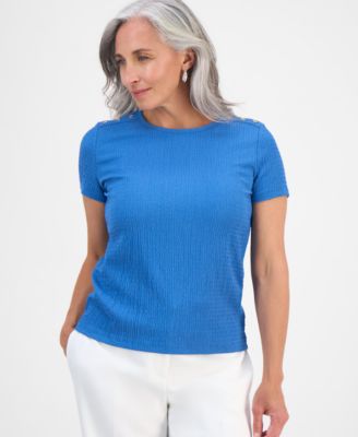 Jones New York - Petite Crinkle Bubble-Knit Short-Sleeve Top