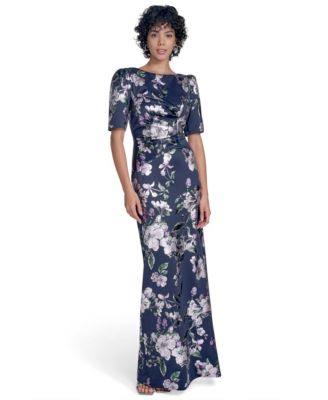 Jessica Howard - Petites Printed Boat-Neck Gown