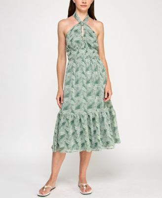 Trixxi - Juniors' Printed Ruffled-Hem Halter Midi Dress