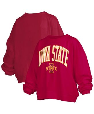 Pressbox - Women's Cardinal Iowa State Cyclones Janise Arch Over Logo Waist Length Oversized Pullover Sweatshirt