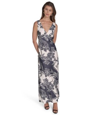 Halston - Women's V-Neck Sleeveless Satin Gown