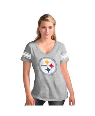G-III 4Her by Carl Banks - Women's&nbsp; Heather Gray Pittsburgh Steelers First Pick Distressed V-Neck T-Shirt