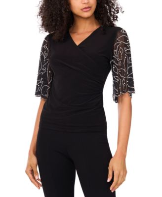 MSK - Petite Short-Sleeve V-Neck Top