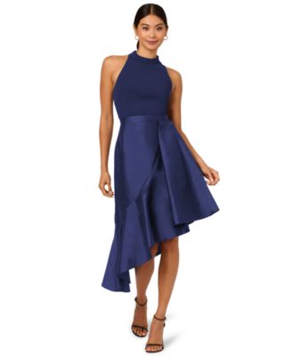 Adrianna Papell - Women's Mixed-Media Sleeveless Ruffle-Trim Dress