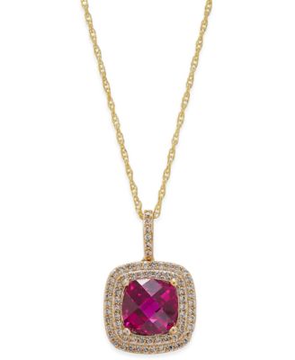Macy's - Lab-Grown Ruby (2-1/2 ct. t.w.) and White Sapphire (1/3 ct. t.w.) Pendant Necklace in 14k Gold-Plated Sterling Silver